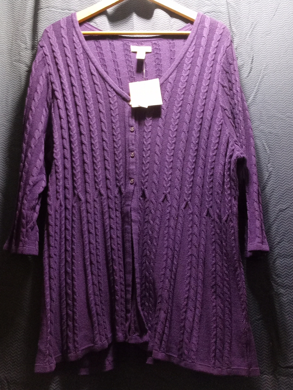 croft & barrow Deep Purple Cable-Knit Button Cardigan